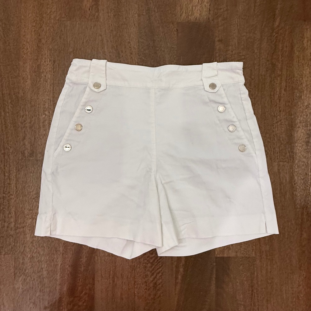WHBM White House Black Market Sailor Shorts White Silver Button Nautical Women 8